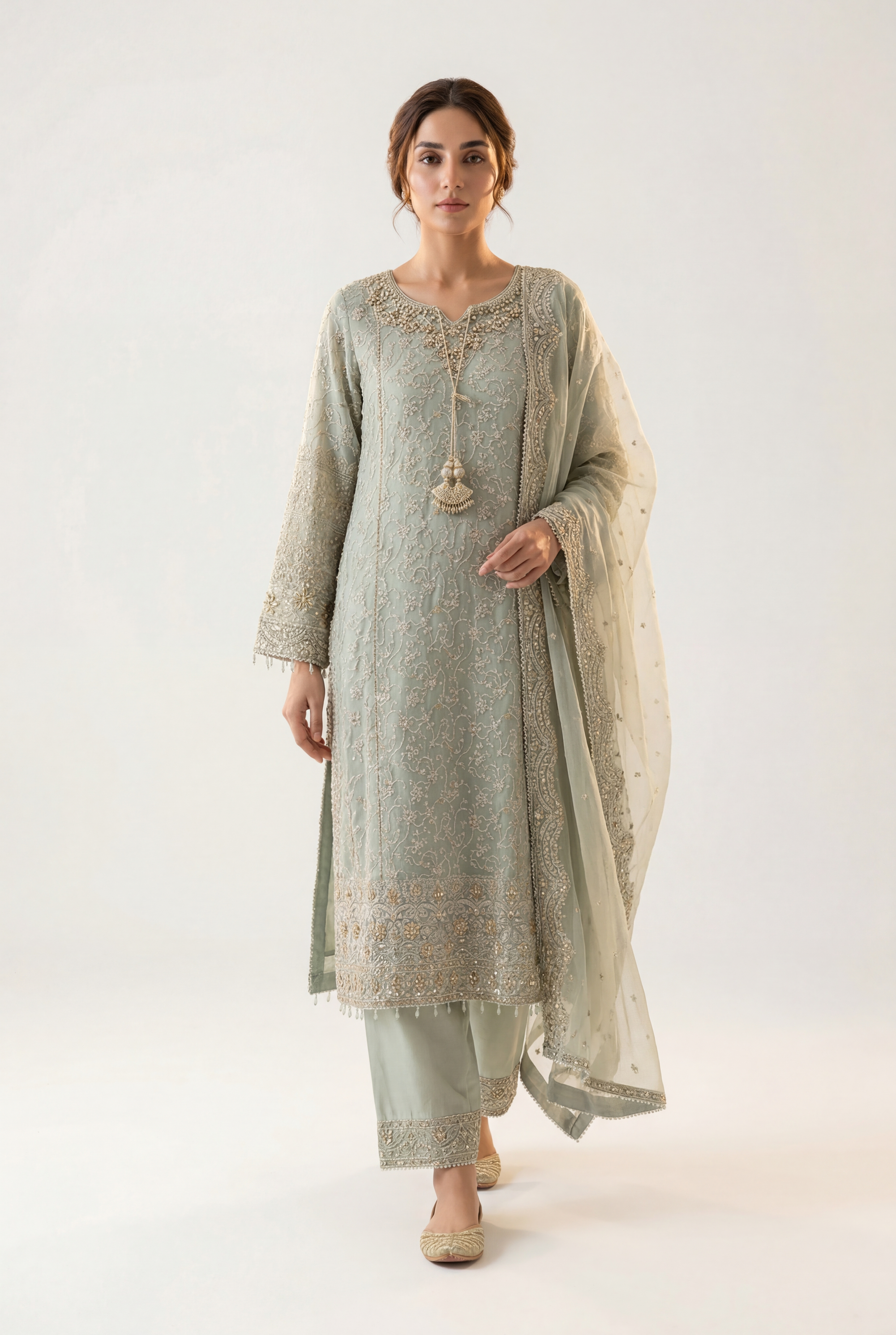 Bandhan Light Green Shirt 3-Piece - AI Photo